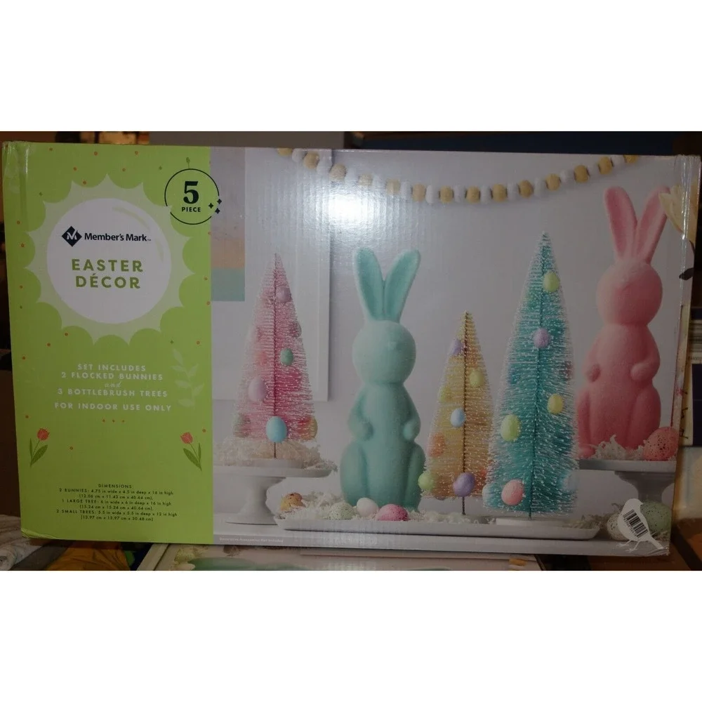 NEW Member's Mark 5-Piece Flocked Bunny Easter Spring Décor Set